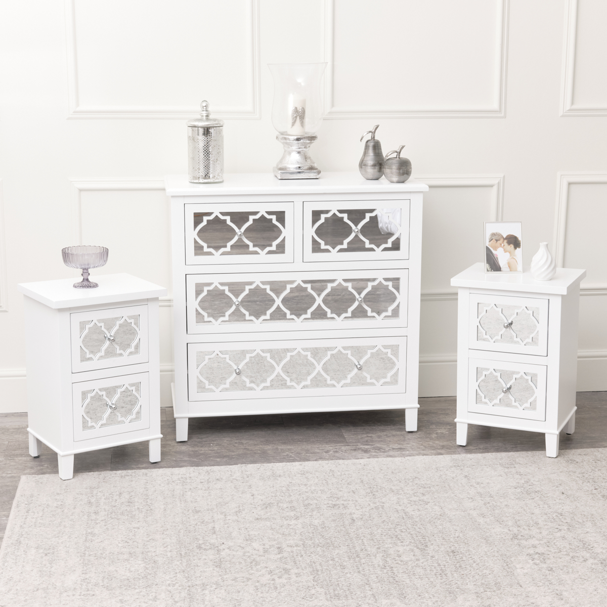 Mirrored dresser on sale nightstand set